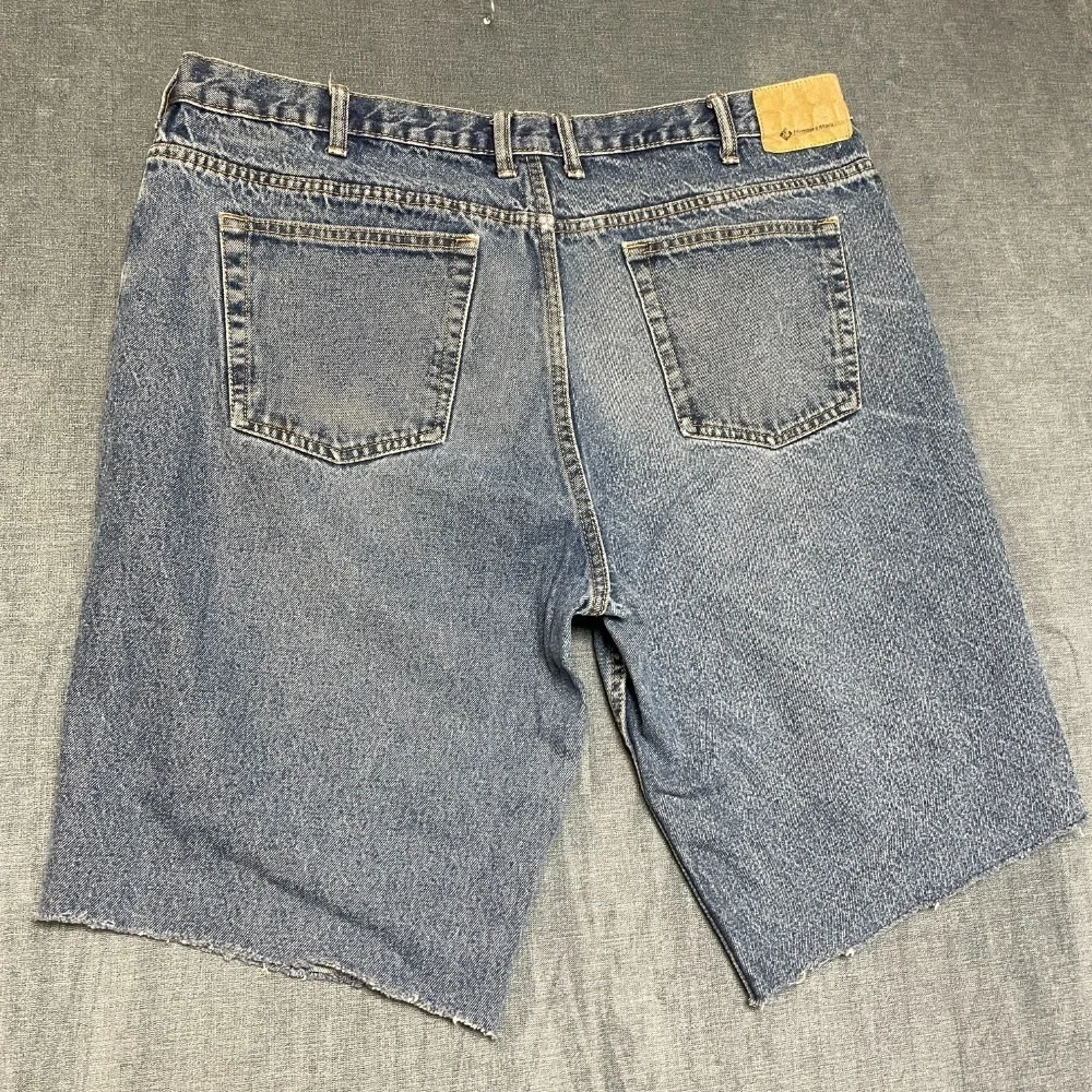 Member's Mark Denim Shorts Men 40 Blue Straight Leg Medium Wash Raw Hem Mid Rise